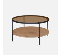 sweeek - Table Basse Ronde Double Plateau Verre. décor Bois et métal - Smooky