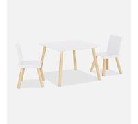 sweeek - Table carrée Enfant avec 2 chaises. Pieds en pin. Blanc