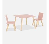 sweeek - Table carrée Enfant avec 2 chaises. Pieds en pin. Rose
