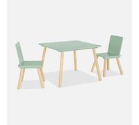 sweeek - Table carrée Enfant avec 2 chaises. Pieds en pin. Vert