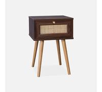 sweeek - Table de Chevet décor Bois & cannage avec 1 tiroir - Coloris Bois foncé - Bohème