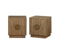 sweeek - Table de chevet décor bois de manguier rainuré 2 tiroirs (lot de 2) CELIAN