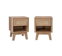 sweeek - Table de chevet décor bois et cannage, piétement bois d'eucalyptus 1 tiroir (lot de 2) MANI