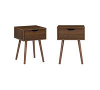 sweeek - Table de chevet décor bois teinté noyer 1 tiroir (lot de 2) NEPAL