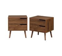 sweeek - Table de chevet décor bois teinté noyer 2 tiroirs (lot de 2) NEPAL
