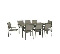 sweeek - Table de Jardin Aluminium + 8 assises - Capua 180cm - Kaki - 8 Places - 1 Grande Table rectangulaire. 8 fauteuils empilables