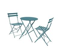 sweeek - Table de Jardin bistrot Pliante métal + 2 assises Bleu Canard Ø60 x 70cm. Acier thermolaqué