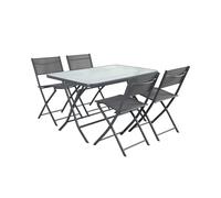 sweeek - Table de Jardin Pliante Acier + 4 assises textilène Anthracite - Ancona