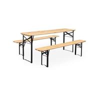 sweeek - Table de jardin pliante bois de sapin + 2 bancs BAYONNE