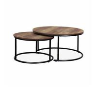 sweeek - Table gigogne ronde métal et décor bois (lot de 2) LOFT