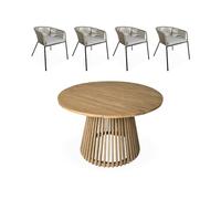 sweeek - Table intérieur/extérieur Bois d'acacia + 4 assises en Corde Beige et Acier