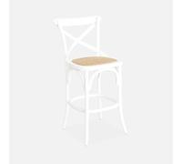 Tabouret de bar bistrot vintage en bois blanc avec repose-pieds