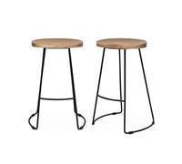sweeek - Tabouret de bar bois de manguier et acier 65cm avec repose pieds (lot de 2) JAYA
