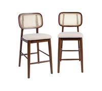 sweeek - Tabouret de bar bois d'hévéa cannage et bouclette 66 5cm (lot de 2) MANI