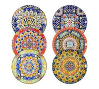 Sweejar Home Assiettes à salade 8 pouces, assiettes à dessert en céramique, lot de 6, petites de table de style bohème, assiettes rondes colorées pour la cuisine (colorées)