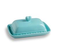 Sweejar Home Beurrier en céramique recouvert avec couvercle, grand beurrier de conception britannique pour comptoir, décoration de cuisine, réfrigérateur et stockage du beurre (turquoise)