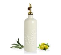 Sweejar Home Bouteille doseuse en céramique pour huile de 530 ml avec bec à gravité, pour cuisine, conteneur opaque en relief pour huile d’olive, vinaigre, sauce soja, lot de 1 (beige, bec doré)