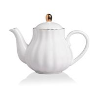 Sweejar Home Royal Teapot Théière en céramique avec infuseur amovible en acier inoxydable, théière en fleurs et feuilles en vrac (5 à 6 tasses) 1100 ml (blanc)