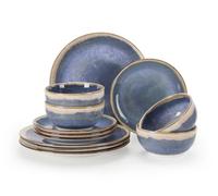 Sweejar Home Service de table 12 pièces en céramique pour 4 personnes, assiettes et bols à glaçure dégradée, passe au micro-ondes et au lave-vaisselle, ensemble de vaisselle empilable, résistant aux