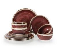 Sweejar Home Service de table 12 pièces en céramique pour 4 personnes, assiettes et bols à glaçure dégradée, passe au micro-ondes et au lave-vaisselle, ensemble de vaisselle empilable, résistant aux