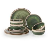 Sweejar Home Service de table 12 pièces en céramique pour 4 personnes, assiettes et bols à glaçure dégradée, passe au micro-ondes et au lave-vaisselle, ensemble de vaisselle empilable, résistant aux