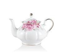 Sweejar Home Théière en porcelaine, 850 ml, théière vintage en céramique, motif floral doré, théière en vrac, théière en vrac, cafetière, pour femmes et amateurs de thé, 3 à 4 tasses (fleur)