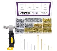 Sweet Assortiment de 1000 clous avec petit marteau à panne de 226,8 g, mini marteau antidérapant et clous galvanisés pour cadres