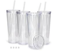 sweet grain Snow Globe Lot de 4 gobelets en acrylique à double paroi avec couvercles, pailles, trou pré-percé et bouchon de trou 710 ml