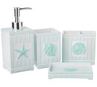 Sweet Home Collection Ensemble de 4 Accessoires de Salle de Bain, Collections Uniques, Moderne Classique Contemporain, décoratif, Beaux Designs, Coquilles de Plage