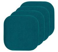 Sweet Home Collection Lot de 4 Coussins de Chaise en Mousse à mémoire de Forme, Motif nid d'abeille, Dos en Caoutchouc antidérapant, Arrondi, carré, 40,6 x 40,6 cm, Bleu Paon