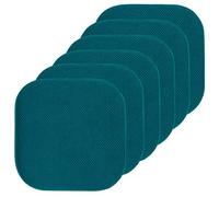 Sweet Home Collection Lot de 6 Coussins de Chaise en Mousse à mémoire de Forme, Motif nid d'abeille, Dos en Caoutchouc antidérapant, Arrondi, carré, 40,6 x 40,6 cm, Bleu Paon