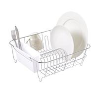 Sweet Home Collection Metal 2 Piece Dish Drying Rack Set Drainer with Utensil Holder Simple Easy to Use Fits in Most Sinks, 14.5" x 13" x 5.25", White