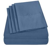 Sweet Home Collection Parure de lit 6 pièces 1500 Supreme Collection en Microfibre brossée Fine avec Poche Profonde - 2 taies d'oreiller supplémentaires, lit Double, Denim