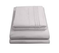 Sweet Home Collection Parure de lit de Luxe avec Drap Plat, Drap-Housse, 2 taies d'oreiller, Microfibre, Argent, Grand lit