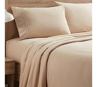 Sweet Home Collection Parure de lit en Flanelle Chaude et Confortable avec Poche Profonde, Respirante, Toutes Saisons, avec Drap, Plat et taies d'oreiller, Grand lit, Beige
