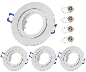 Sweet Led 4x Cadre encastrable incluant douille GU10 - Spots encastrables IP44 pour salle de bain, spots LED encastrables ronds en aluminium - Ø 84mm, argent