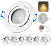 Sweet Led Spot à encastrer IP44 Aluminium Spots salle de bain in U10 7W Plafonnier blanc chaud argenté brossé plat Luminaire encastré avec fermeture à clic Spots à encastrer au plafond Lot de 6
