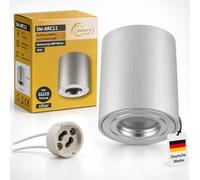 Sweet Led Spot à monter GU10 en aluminium Plafonnier LED IP44 pour salle de bains, cuisine, cave Plafonnier à monter rond brossé avec anneau argenté Spots GU10 plafond diamètre Ø80 mm - 95 mm