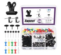 Sweet Lot de 310 punaises noires, accessoires de bureau noirs y compris crochets et pinces à punaise, 5 styles