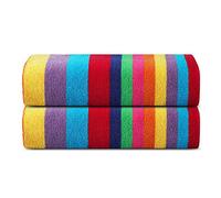 Sweet Needle Serviettes de Plage pour Adultes Lot de 2 - Miami Vibe Multi Cabana Stripe Classic - Serviette de Piscine 100% Coton éponge Ringspun, séchage Rapide 450 g/m², 76 x 152 cm