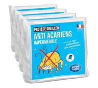 SWEET NIGHT - Protège Oreiller 65x65 cm | Imperméable et Anti Acariens | Molleton 100% Coton | Silencieux et Respirant | Zip de Fermeture (Lot de 4)