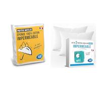 SWEET NIGHT Sweetnight - Protège Matelas 140x190 cm | Bouclette en Coton & Lot de 2 Protège Oreillers 65x65 cm | Set de 2 | Imperméable et Micro Respirant | Souple et Silencieux | Lavable à 90°C
