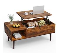 Sweetcrispy Couchtisch Höhenverstellbar, Espace de Rangement Ouvert et caché, d'appoint, 100 x 50 cm, Table Basse Salon, Marron, Métal, Couleur Bois Antique, 100L X 50W X 43H