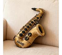 SweetJECCU Coussin Personnalisé sur le Thème du Saxophone, Housse de Coussin Personnalisée en Forme de Saxophone, Coussins Décoratifs en Peluche de Musique, Cadeaux de Noël et d'Anniversaire pour les
