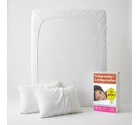 Sweetnight - Lot Protège-Matelas 140x190 + 2 Protège-Oreillers 65x65 - Bouclette Éponge Coton Absorbante - Forme Drap Housse