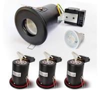 Sweier 90 Minutes Résistantes au feu Downlight, Spot LED Noir Salle de Bain IP65, GU10 5W 430LM Blanc Froid 6000K Encastré Spot, Découpe 70mm, Lot de 4, Fourni avec des Ampoules
