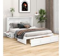 Sweiko 140 x 200 Lit escamotable mobile avec tiroirs en bout de lit et petite étagère sur le côté du lit, lit plateforme transformable, blanc