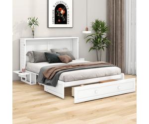 Sweiko 140 x 200 Lit escamotable mobile avec tiroirs en bout de lit et petite étagère sur le côté du lit, lit plateforme transformable, blanc