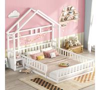 Sweiko 140 x 200cm Lits d'enfant, Lits plats, Lits de maison avec rampe, Lits d'enfant avec chevets, Blancs