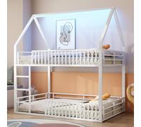 Sweiko 140x200 Lit superposé de maison avec clôture et lumière LED, Blanc